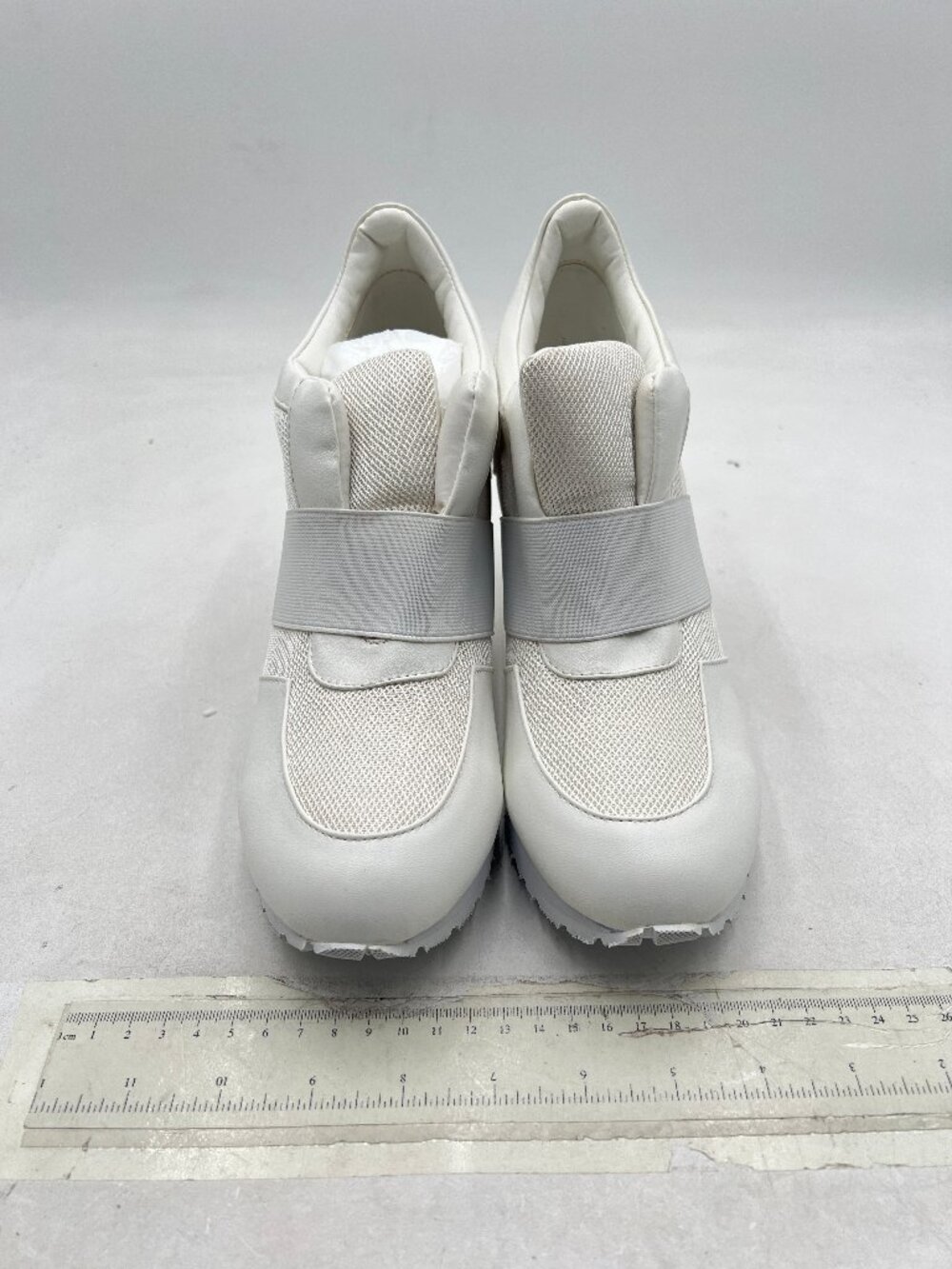 White Women's Beathable Mesh Sneaker Pull On High Heels Stylish Pumps